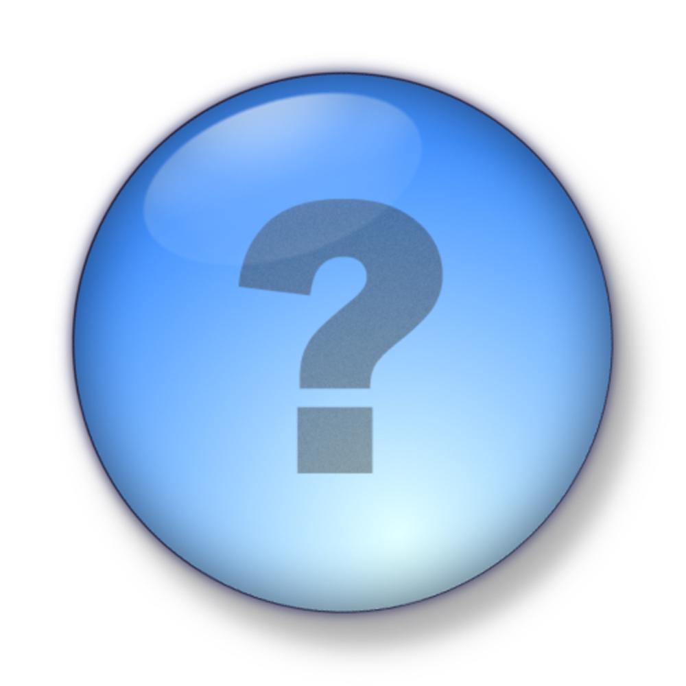 A glossy blue button with a gray question mark symbol represents the permission question.